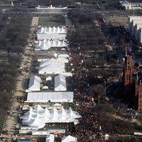 The National Mall a seen from the atop the Washington Monument, as thousands of people turn out to see the American Reunion Celebration